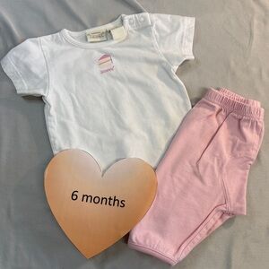 Nordstrom White and Pink Baby Onesie 2-piece quality cotton Set